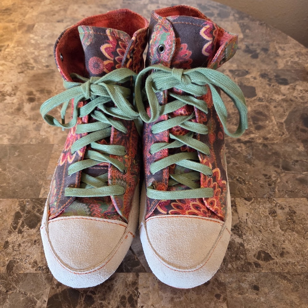 Desigual Colorful High Top Sneakers lace up EU38 US7.5 Boho Artsy Floral Print - Picture 5 of 14